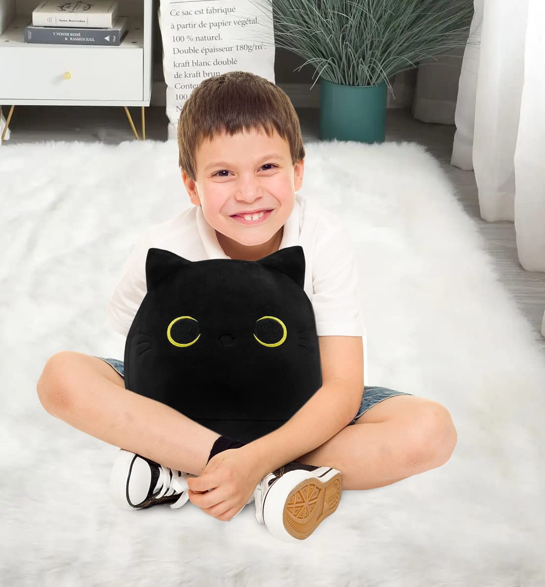 NBDIB Black Cat Plush Toy 15.7inch Black Cat Pillow for Kids and Adult Soft Stuffed Animals Plush Toy Gift for Halloween Easter Christmas Birthday