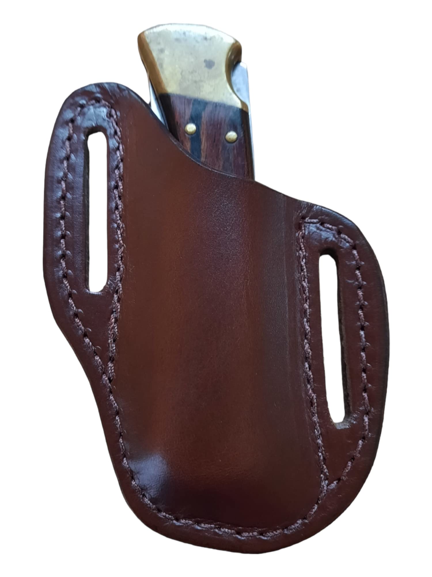 Leather Pocket Right Hand Knife Sheath for Buck 110 or 112 Knife, Folding Pancake Style Knife Holder, Brown