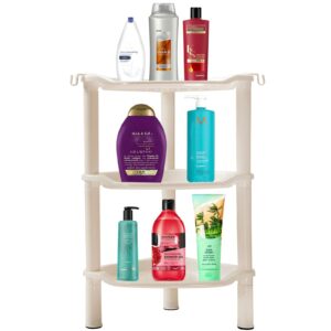 3 tier shower caddy organizer shelf corner, 13.5 x 10 x 26 inches, rustproof, plastic shower rack stands for inside bathroom, bathtub, shower pan, beige (round slot beige 3 tier)