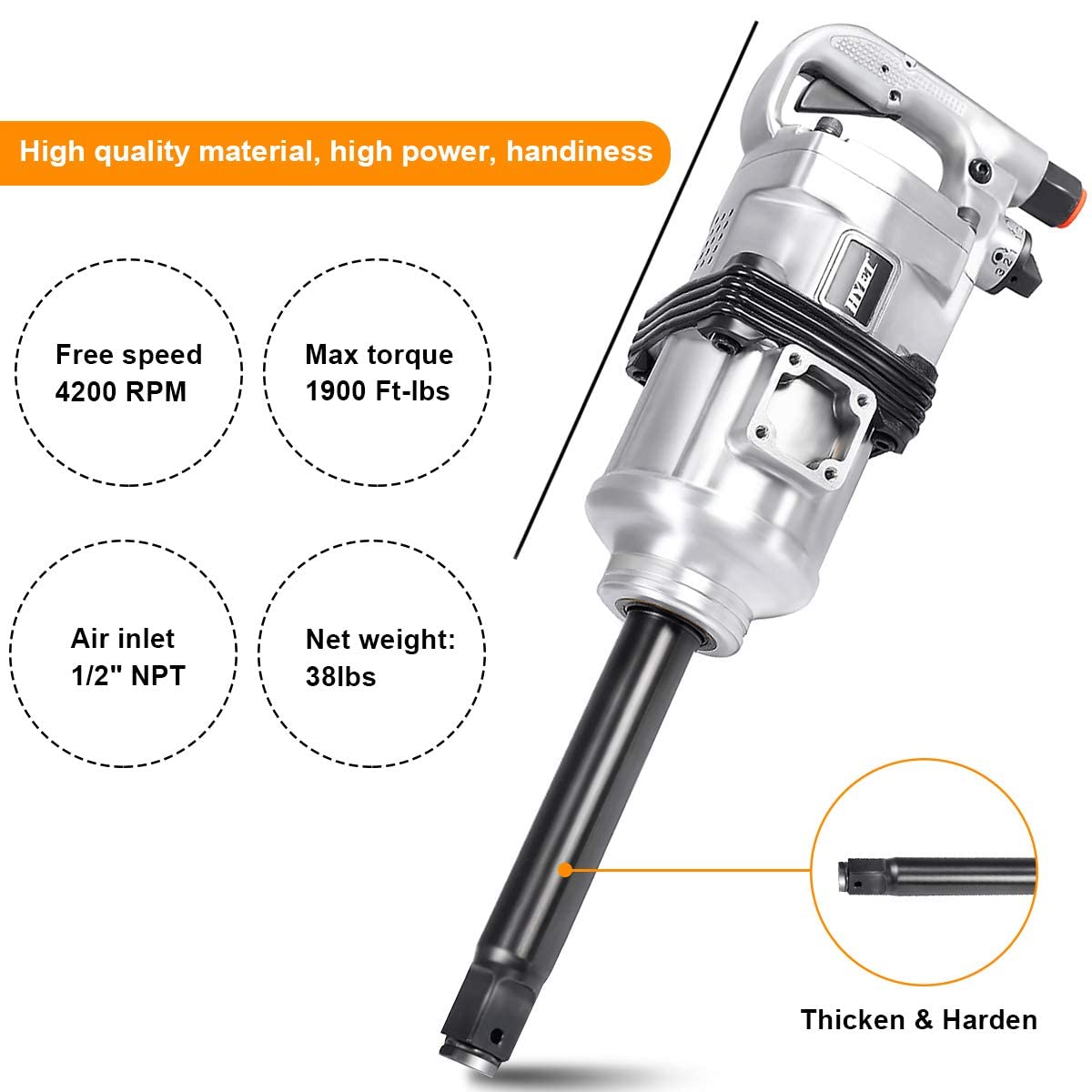 IRONMAX 1" Air Impact Wrench Gun, Heavy Duty Pneumatic Long Shank Wrench w/ 2 Handles & Carrying Box for Car Truck Repair Workshop Garage Automotive Warehouse