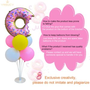 Donut Table Centerpiece Balloons Stand Kit 2 Sets with 2 Doughnut Foil Balloons and 14 Latex Pastel Balloons for Donut Time Decoration Birthday Party Wedding Baby Shower Party Decoration