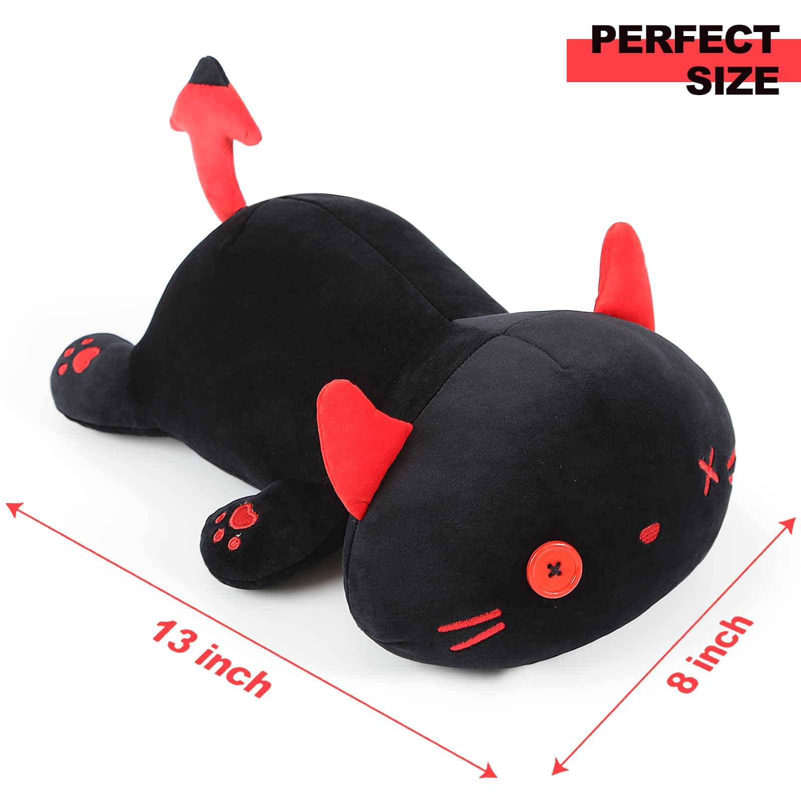 Onsoyours Cute Kitten Plush Toy Stuffed Animal Black Kitty Soft Anime Cat Plush Pillow for Kids (Devil Cat, 12")