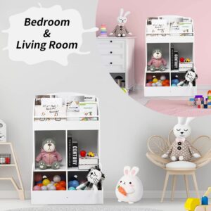 EGFheal Kids Bookshelf with Storage, Wood Children's Toy Storage Organizer and Bookcase - Perfect for Playroom, Bedroom, and Nursery School, White