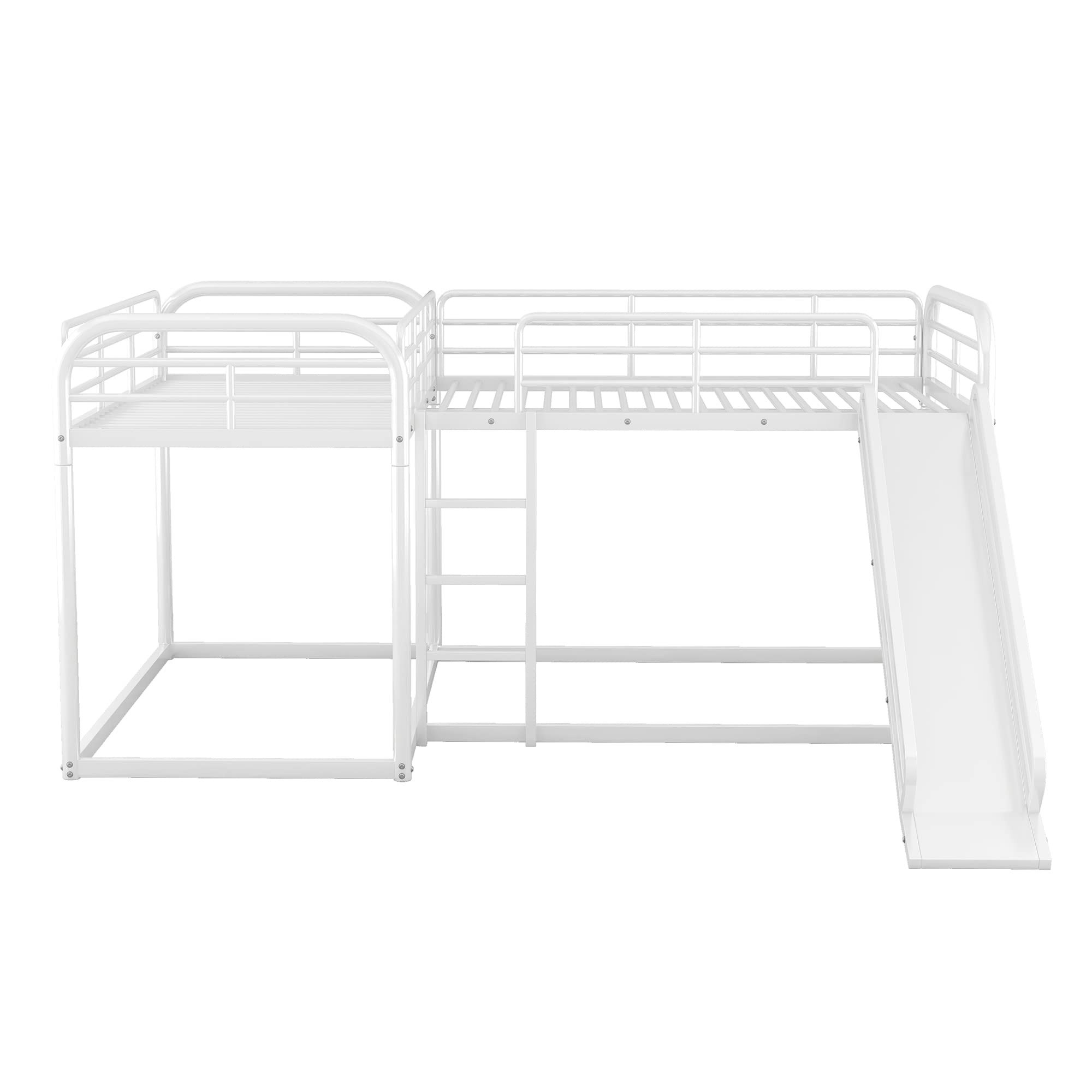 Bellemave Quad Bunk Beds with Slide L-Shape Metal Bunk Bed for 4 Twin Over Twin Attach with Full Over Full Bunked Modern Floor Corner Bunked for Multi-Kids Boys Girls Teens, White