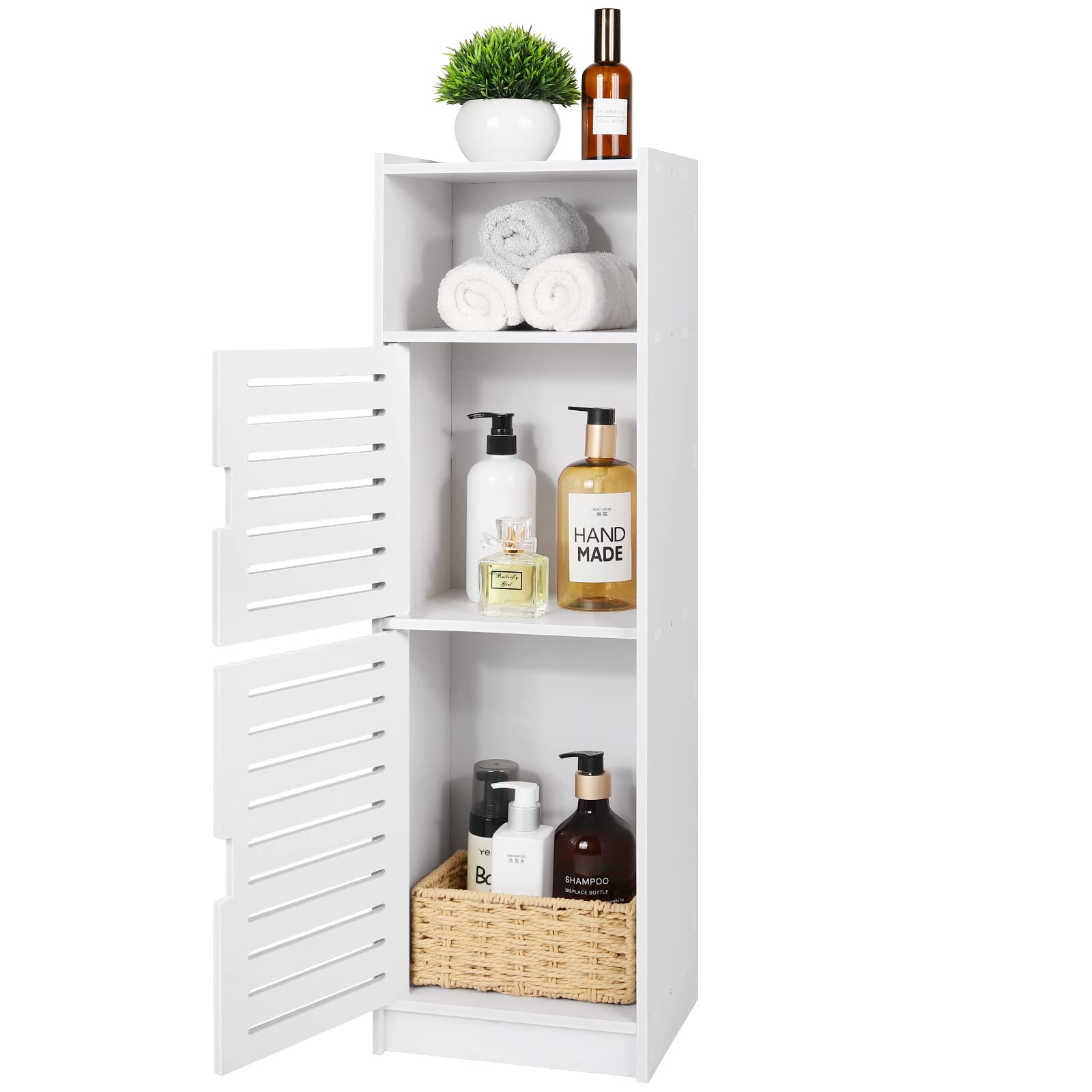 NOKAMW White Floor Standing Waterproof Bathroom Cabinets,Storage Accessories Cabinet for Bathroom,Furniture for Bathroom Bedroom Hallway,Storage Cupboard Unit with Daily use Layer 29x7.9x9.5inch