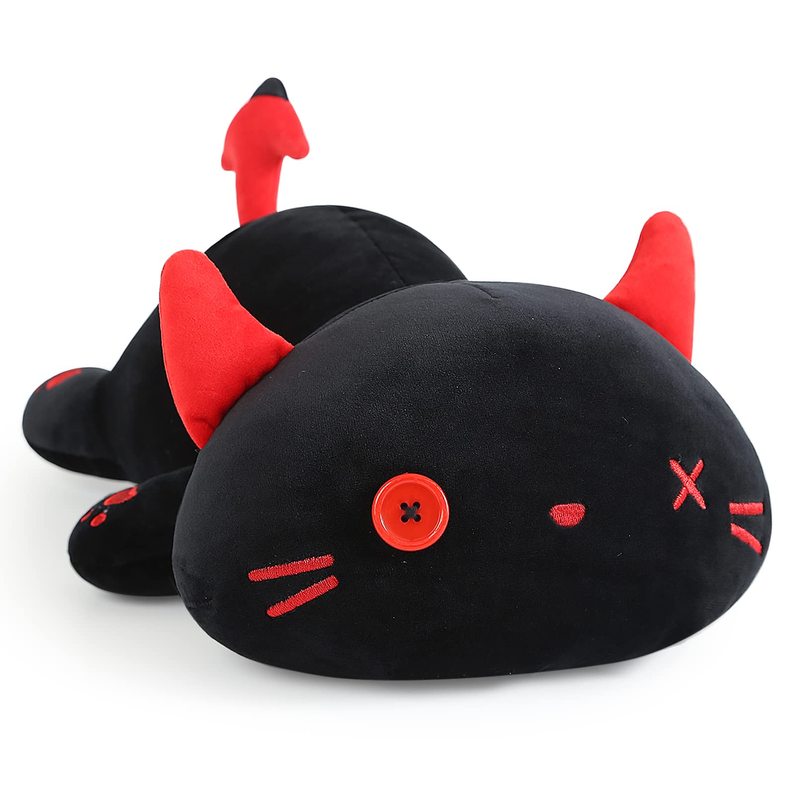 Onsoyours Cute Kitten Plush Toy Stuffed Animal Black Kitty Soft Anime Cat Plush Pillow for Kids (Devil Cat, 12")