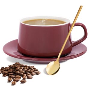 good always coffee mug with spoons, espresso cups and saucer for latte & cappuccino & double espresso, christmas and essentials for new home(red)