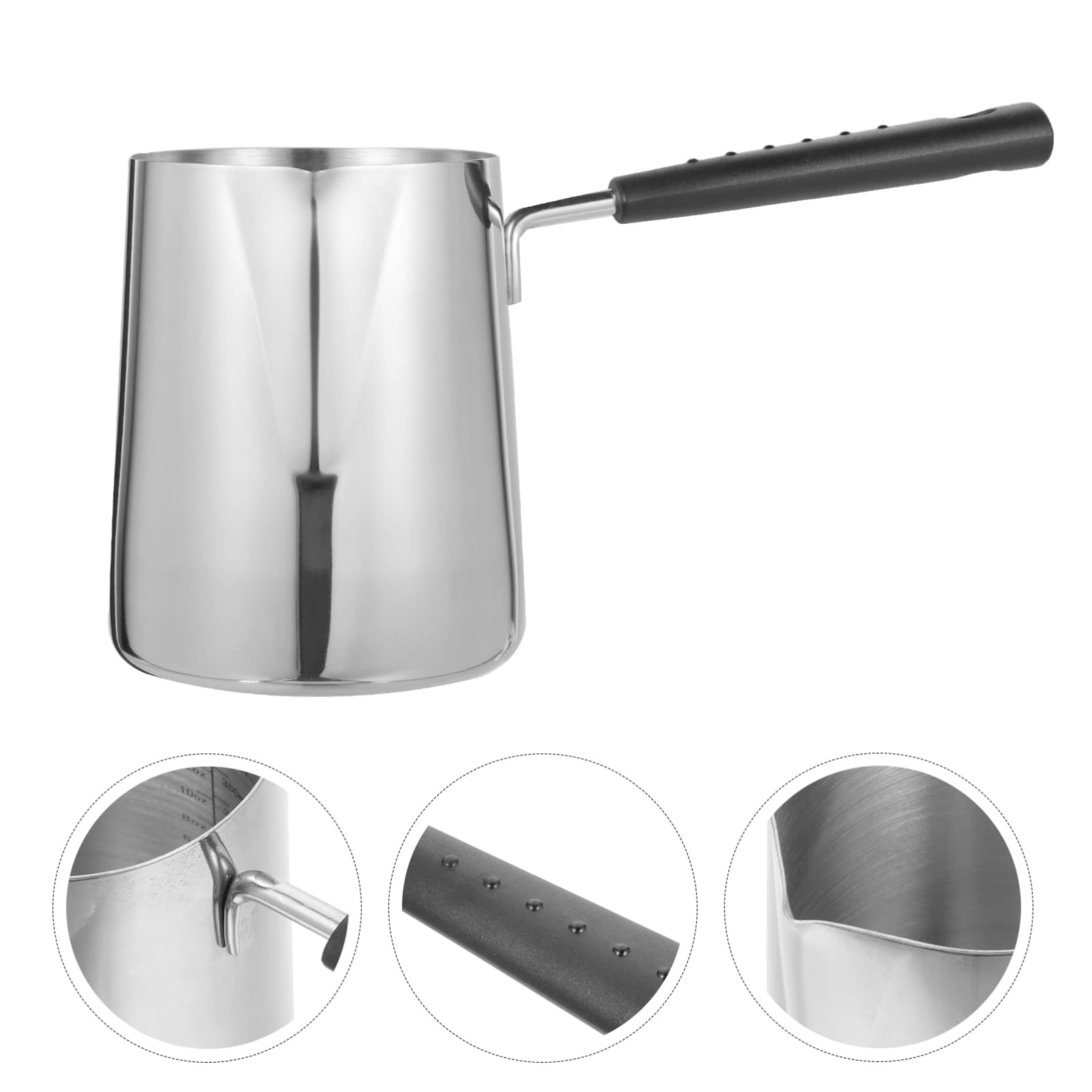 CALLARON Milk Butter Warmer Pot Stainless Steel Small Saucepan With Pour Spout And Handle Melting Pot with Scale for Stovetop Milk Steaming Frothing Latte Art