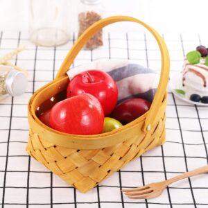 Wooden Small Woven Basket, 8.4 x 6.2 x 3.9 inch Portable Handmade Rattan Storage Container with Handle - Easter Baskets for Collecting Eggs Portable Toilet