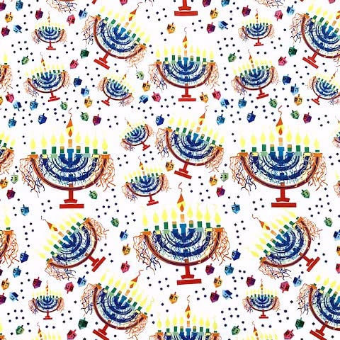 Jewish Fabric - Hanukkah Fabric - Ribbon Menorah/Sold in 1/2 Yd Increments/Multiple Yards Available