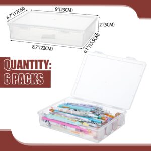 Qunclay 6 Pcs 7'' x 9'' x 2'' Plastic Storage Box with Lid Multipurpose Craft Organizers Plastic Containers Clear Pencil Case Art Satchel Storage Case for Beads Ornaments Crafts Accessories