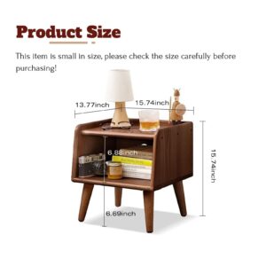 Vadisun Solid Wood Bedside Table, Mid Century Modern Nightstand with Open Storage - Medium Size for Bedroom (Walnut)