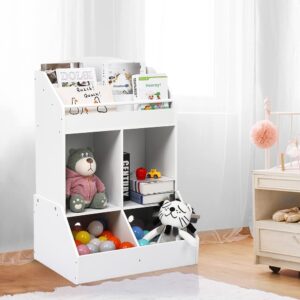 egfheal kids bookshelf with storage, wood children's toy storage organizer and bookcase - perfect for playroom, bedroom, and nursery school, white