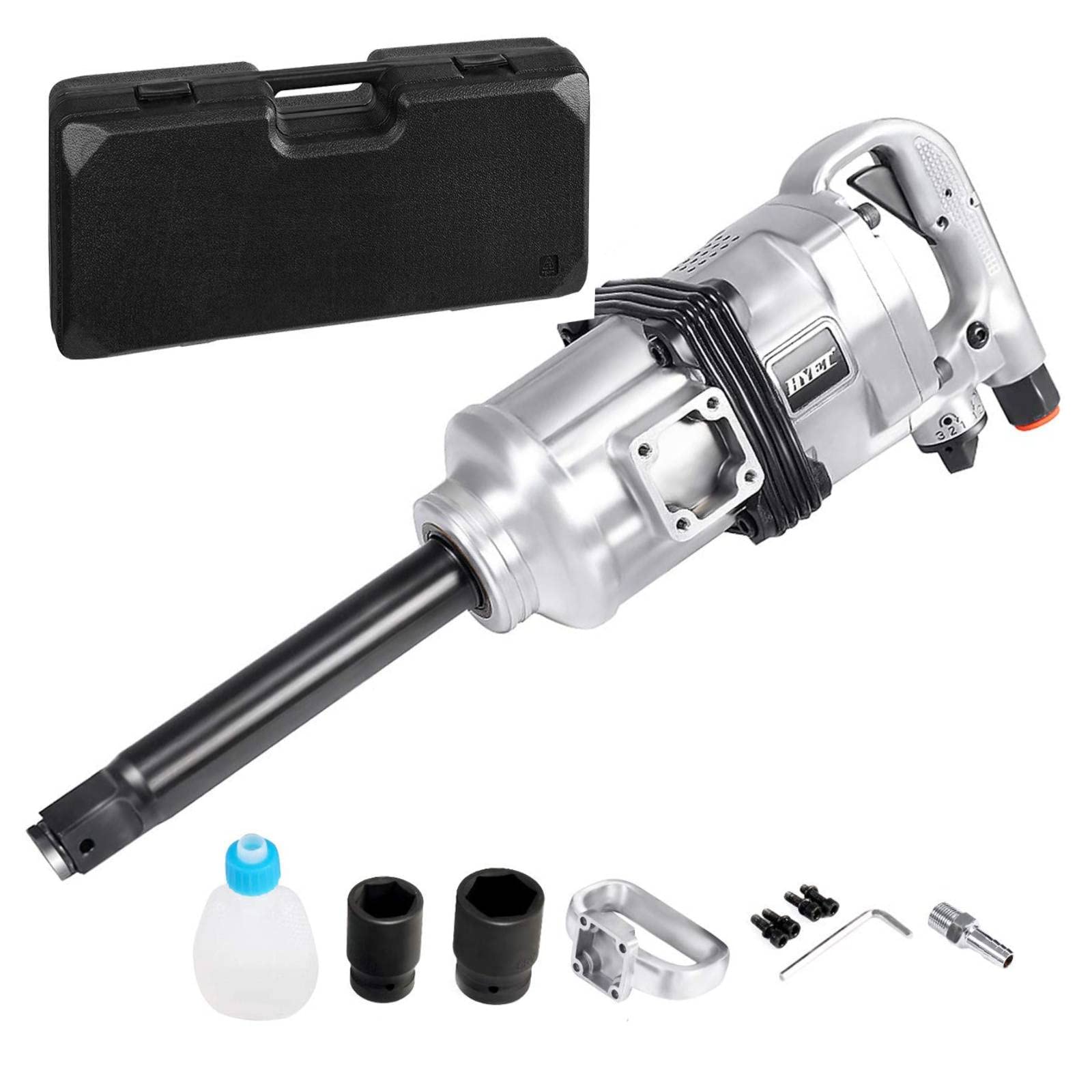 IRONMAX 1" Air Impact Wrench Gun, Heavy Duty Pneumatic Long Shank Wrench w/ 2 Handles & Carrying Box for Car Truck Repair Workshop Garage Automotive Warehouse