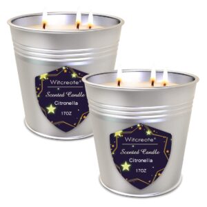 wticreate citronella candles outdoor indoor 2 pack 3-wick total 34oz，burn 200 hours long lasting for summer garden,party