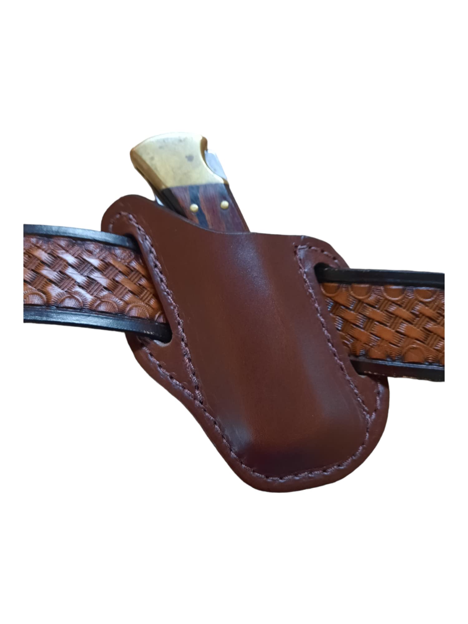 Leather Pocket Right Hand Knife Sheath for Buck 110 or 112 Knife, Folding Pancake Style Knife Holder, Brown