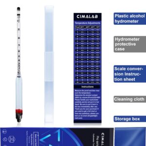 Cimalab Hydrometer Alcohol Meter, Hydrometer Alcohol 0-200 Proof and Tralle Alcohol Hydrometer, Alcohol Proof Tester Hydrometer, Alcohol Tester for Liquor/Moonshine/Spirits/Proofing/Distilled