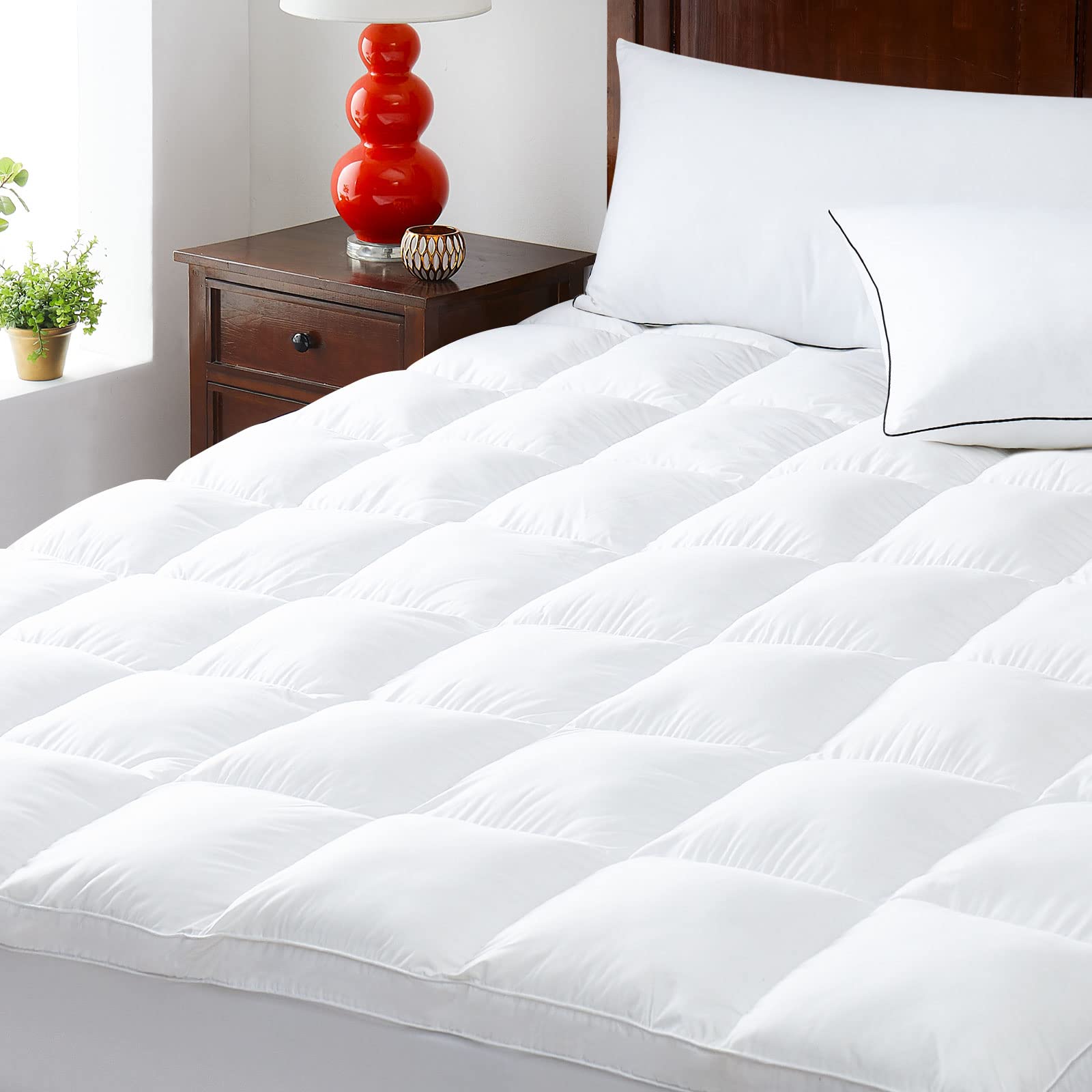 California King Mattress Pad Thick Mattress Topper Pillow Top Mattress Pad Cover Quilted Fitted Mattress Protector Cotton Bed Topper with 8-21 Inch Deep Pocket, White (72 * 84 Inches)