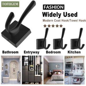 TOFIIGREM Black Wall Hooks Coat Hooks, Mudroom Hooks Bathroom Hallway Hooks for Hanging Clothes Robe Towel Backpack, Heavy Duty Decorative Hooks Modern Double Towel Hooks (4 Pack, Black)