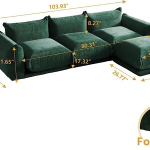 Sdorens Modern Sectional Sofa L Shaped Couch, 3-Seat Sofa with Ottoman for Living Room Apartment Office (103.9 in/Green)