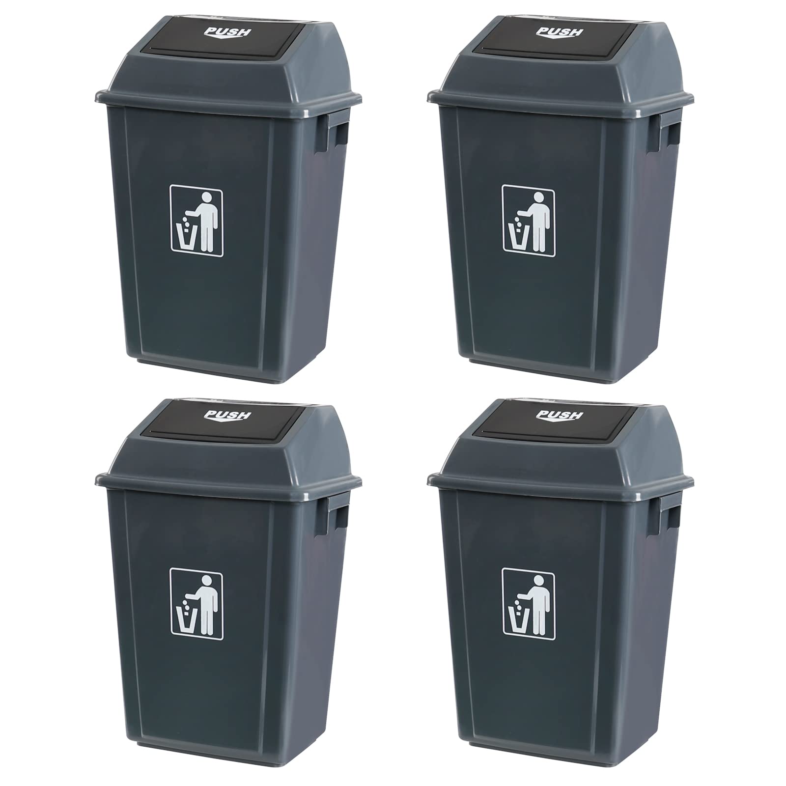 Kekow 4-Pack Plastic Garbage Can with Lid, Gray Trash Can, 13 Gallon