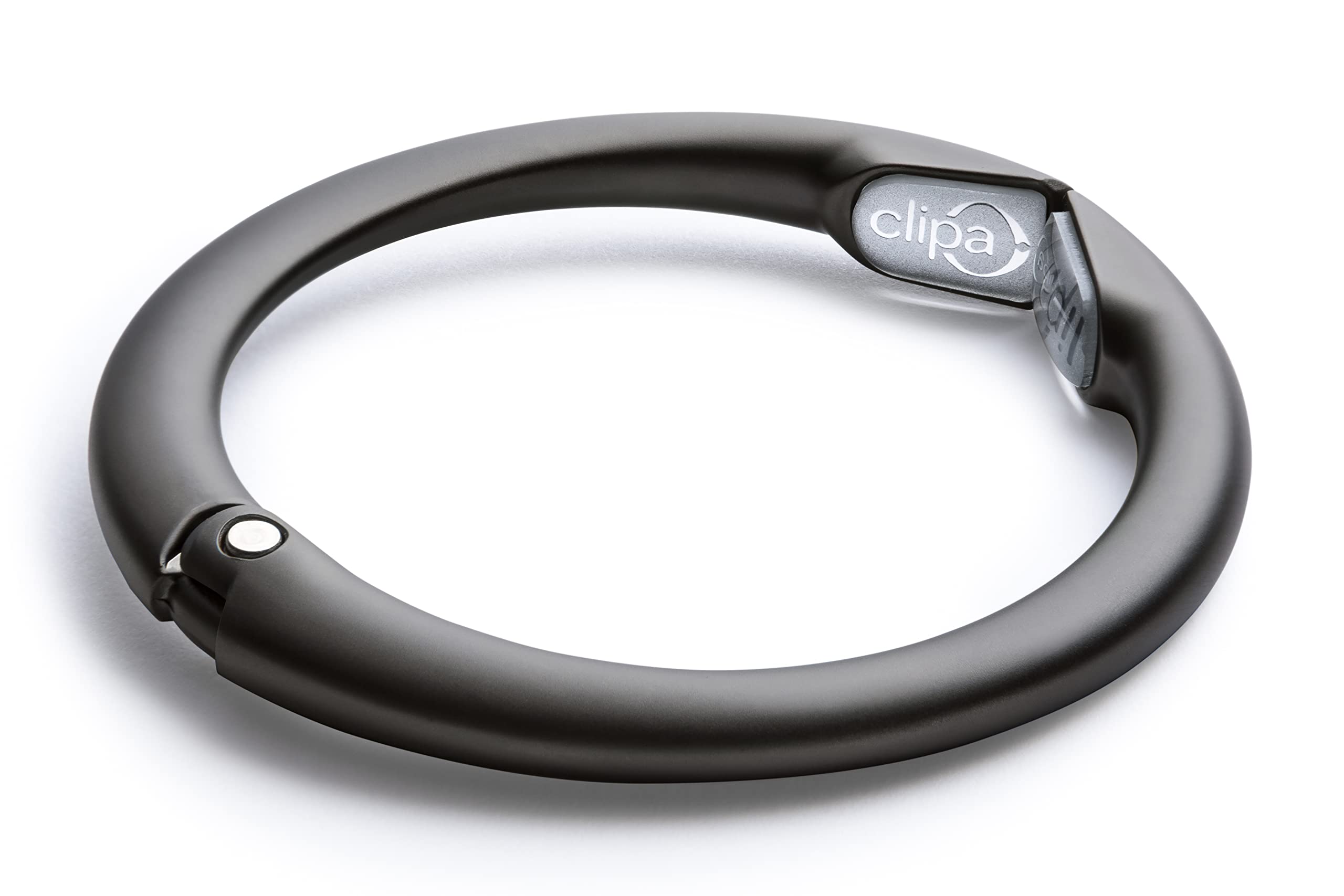 Clipa Bag Hanger - Matte Black PVD - The Ring That Opens Into a Hook and Hangs in Just 1/2" of Space, Holds 33 lbs., 3 yr. Warranty