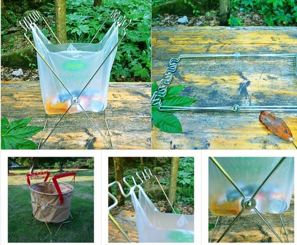 Tnfeeon Trash Rack, Foldable Trash Bag Holder Plastic Bag Shelf, Portable Garbage Bag Holder for Camping Picnic Kitchen Barbecue Accessory BBQ Supplies