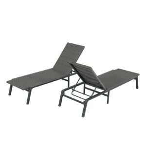 Patiorama Patio Chaise Lounge Set of 2, Aluminum Outdoor Folding Lounge Chair, All-Weather PE Rattan Wicker Adjustable Reclining Lounge Chair for Outside,Portable Sun Lounger for Beach Lawn Pool-Grey