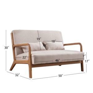 INZOY 50" Love seat Sofa 2 Seat Mid Century Modern Accent Chair, Uplostered 2 Person Couch Loveseat for Small Place Bedroom Office, Wood Frame and Attached 2 Waist Cushions, Beige