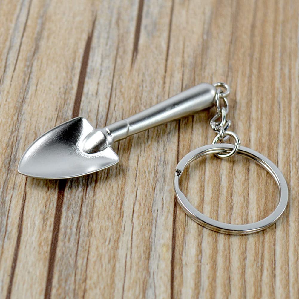 luzen 6Pcs Alloy Metal Shovel with Key Ring Creative Mini Shovel Keychain Keyring Pendant Bag Hanging Charm Mini Shovel Filling Vials Tool for Men and Women Gift, Silver