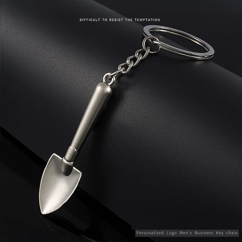 luzen 6Pcs Alloy Metal Shovel with Key Ring Creative Mini Shovel Keychain Keyring Pendant Bag Hanging Charm Mini Shovel Filling Vials Tool for Men and Women Gift, Silver