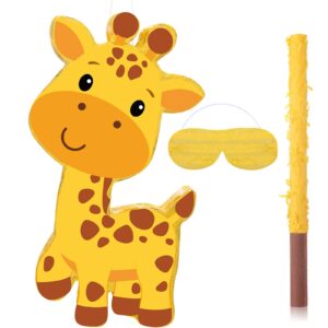 aoriher giraffe piñata safari piñata with blindfold and bat giraffe birthday party supplies safari jungle zoo animal party favors for birthday supplies, 16 x 11.3 x 3.2 inch