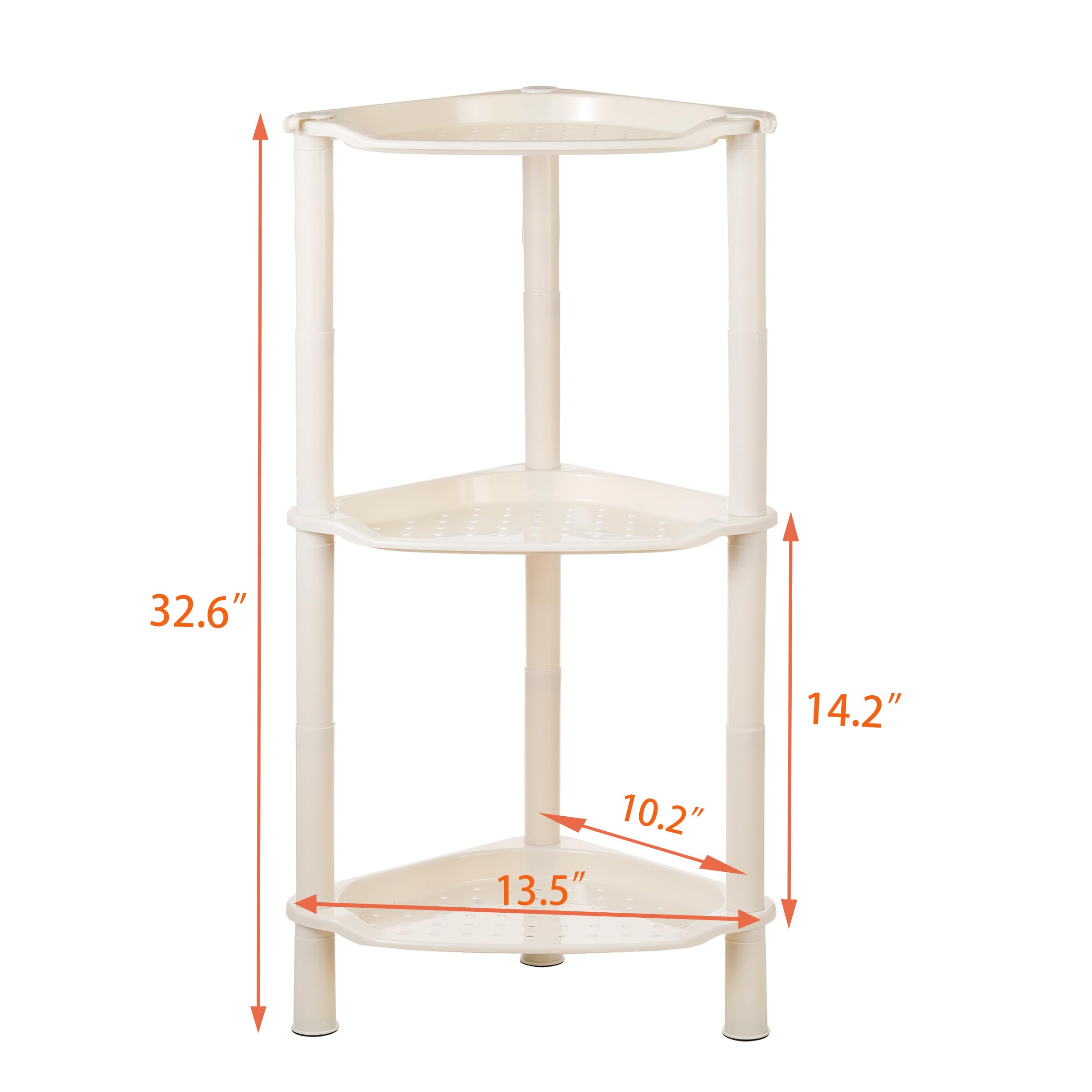 3 Tier Shower Caddy Organizer Shelf Corner, 13.5 x 10 x 26 Inches, Rustproof, Plastic Shower Rack Stands for Inside Bathroom, Bathtub, Shower pan, Beige (Round Slot Beige 3 Tier)