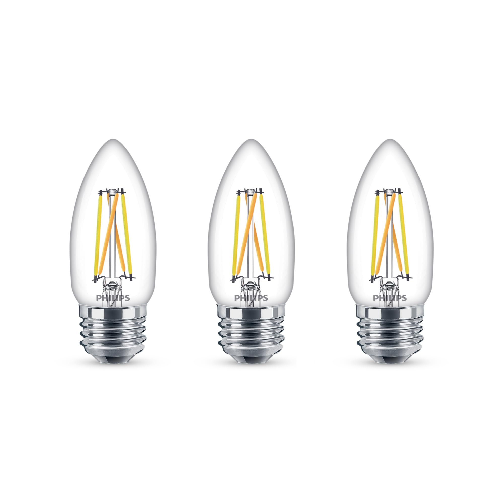 Philips LED Clear Non-Dimmable B11 Light Bulb - Pack of 3 - EyeComfort Flicker Free - 3.3W = 40W, 300 Lumen - Soft White (2700K) - E26 Base - Indoor