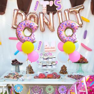 Donut Table Centerpiece Balloons Stand Kit 2 Sets with 2 Doughnut Foil Balloons and 14 Latex Pastel Balloons for Donut Time Decoration Birthday Party Wedding Baby Shower Party Decoration