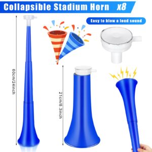 Honoson 8 Pieces Collapsible Stadium Horn 24 Inch Plastic Trumpet Vuvuzela Horn Blow Horn Noisemakers for Sporting Events Graduation Games School Sports Party Supplies Favors Accessories (Blue)