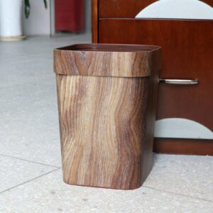 Retro Trash Can Household Creative Imitation Wood Garbage Bin for Rooms Kitchen and Paper of Office Basket Living Room, Without Cover