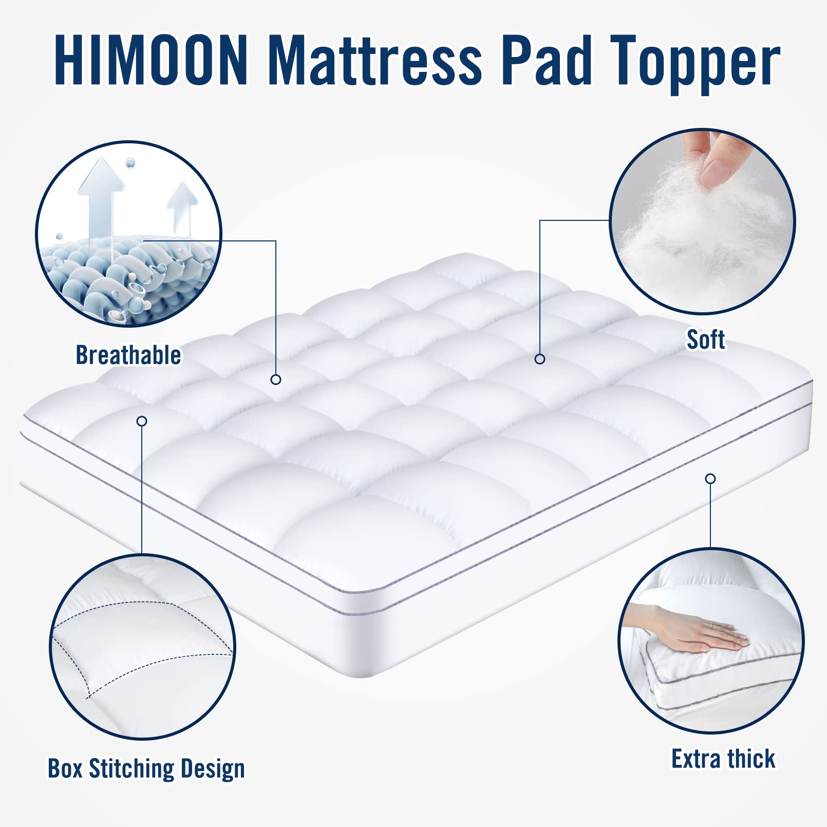 HIMOON Twin Size Mattress Pad Topper - Extra Thick Mattress Protector Pillow Top with 21" Deep Pocket for 8-24 inches Mattress, Snow Down Alternative Fill for 39 * 75 Inch Size Bed.