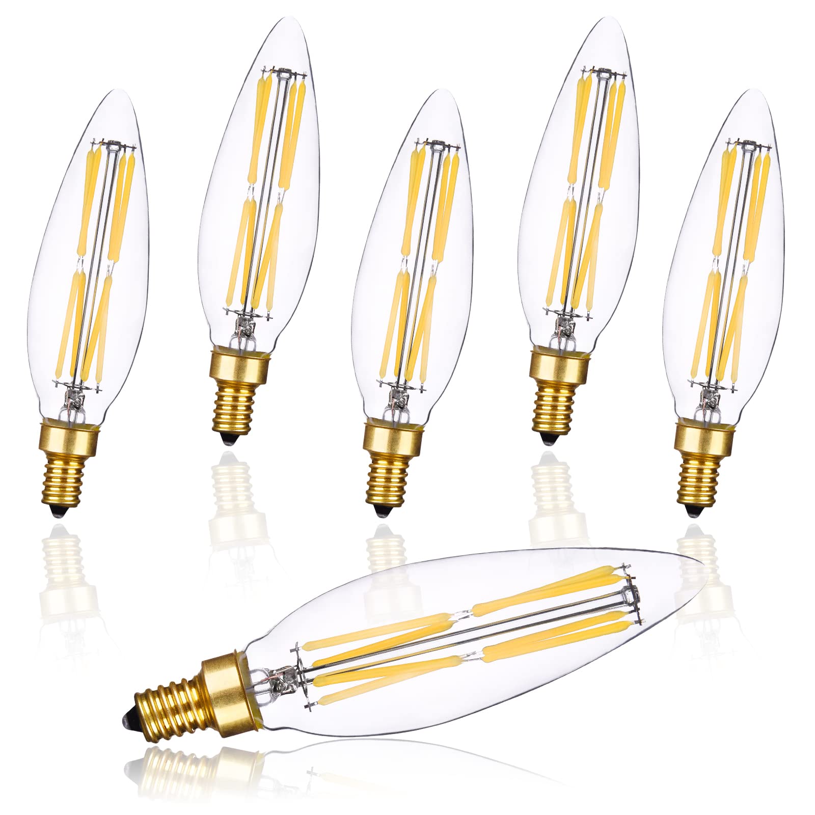 CREATE BRIGHT Edison Light Bulbs E12 Dimmable Candelabra LED Light Bulbs 100W Equivalent，B11 High Brightness Daylight White 5000K，Clear Glass，6 Pack