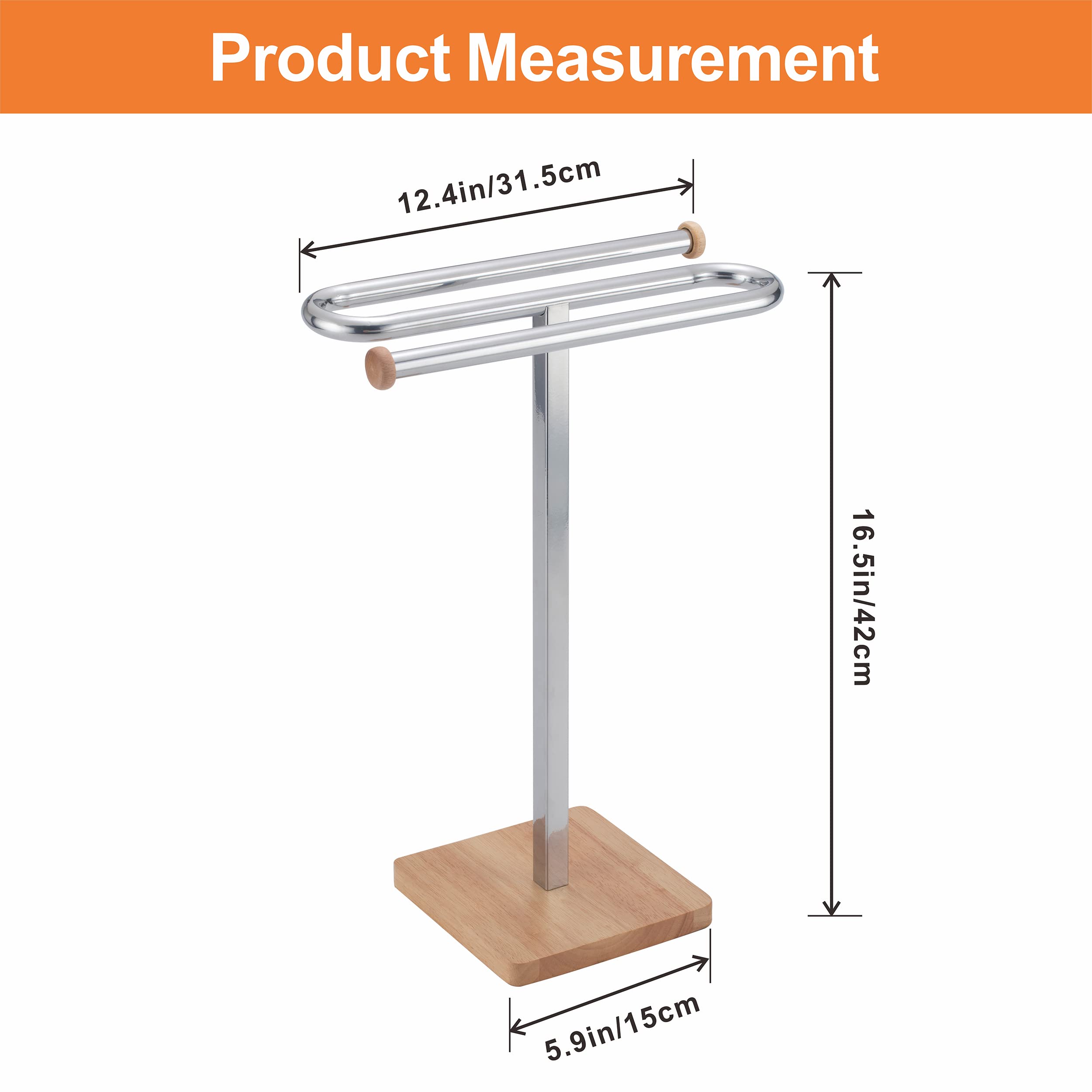 ZCDCP Hand Towel Holder Stand, S-Shape Countertop Towel Stand with Wood Base Freestanding Towel Rack for Bathroom