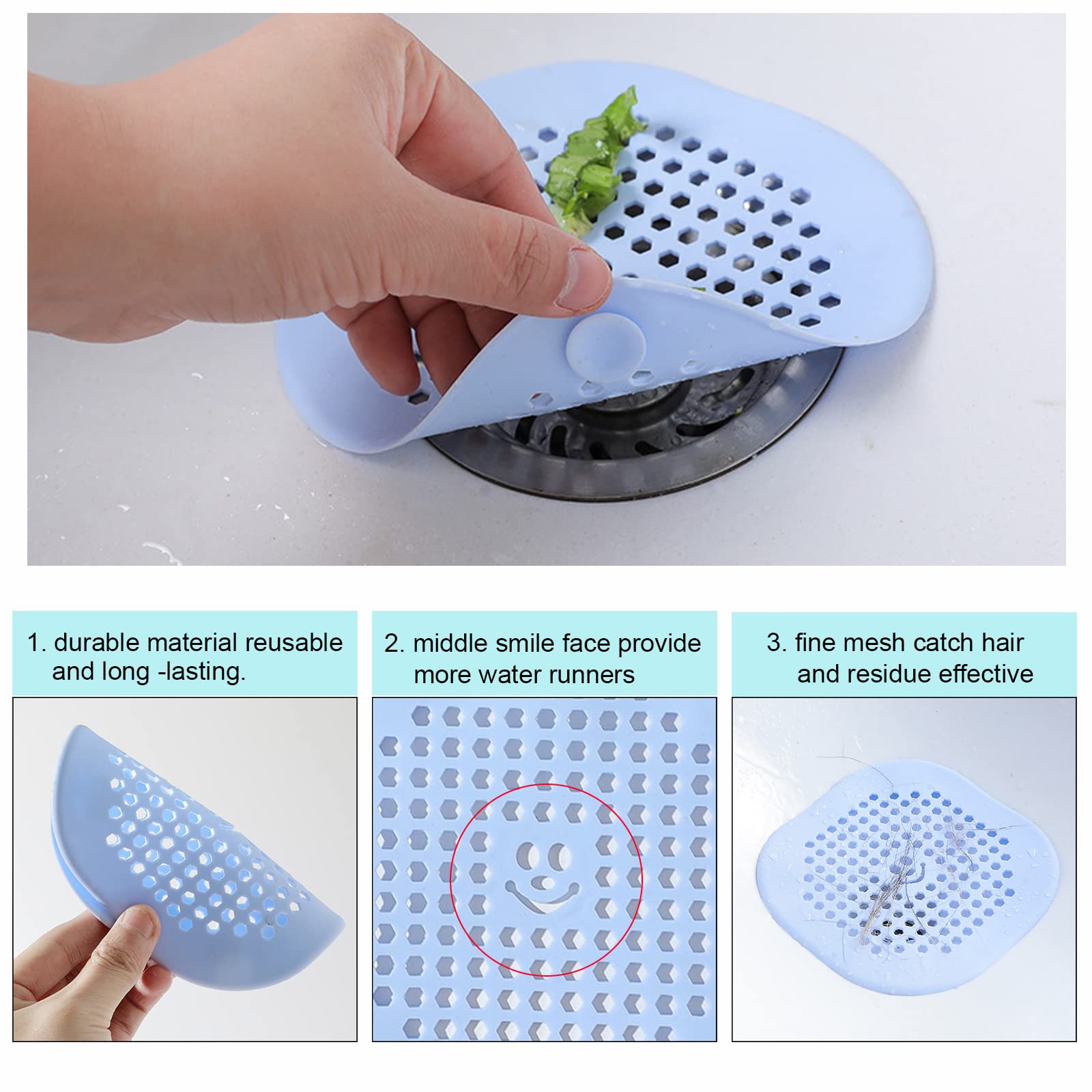 Shower Drain Hair Catcher, Hair Drain Catcher with Suction Cups Tub Drain Hair Catcher Hair Stopper for Shower Drain Bathtub Hair Drain Catcher for Bathroom Bathtub Kitchen Sinks (Green)