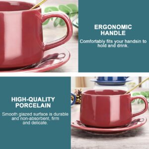 GOOD ALWAYS Coffee Mug with Spoons, Espresso Cups and Saucer for Latte & Cappuccino & Double Espresso, Christmas and Essentials for New Home(Red)