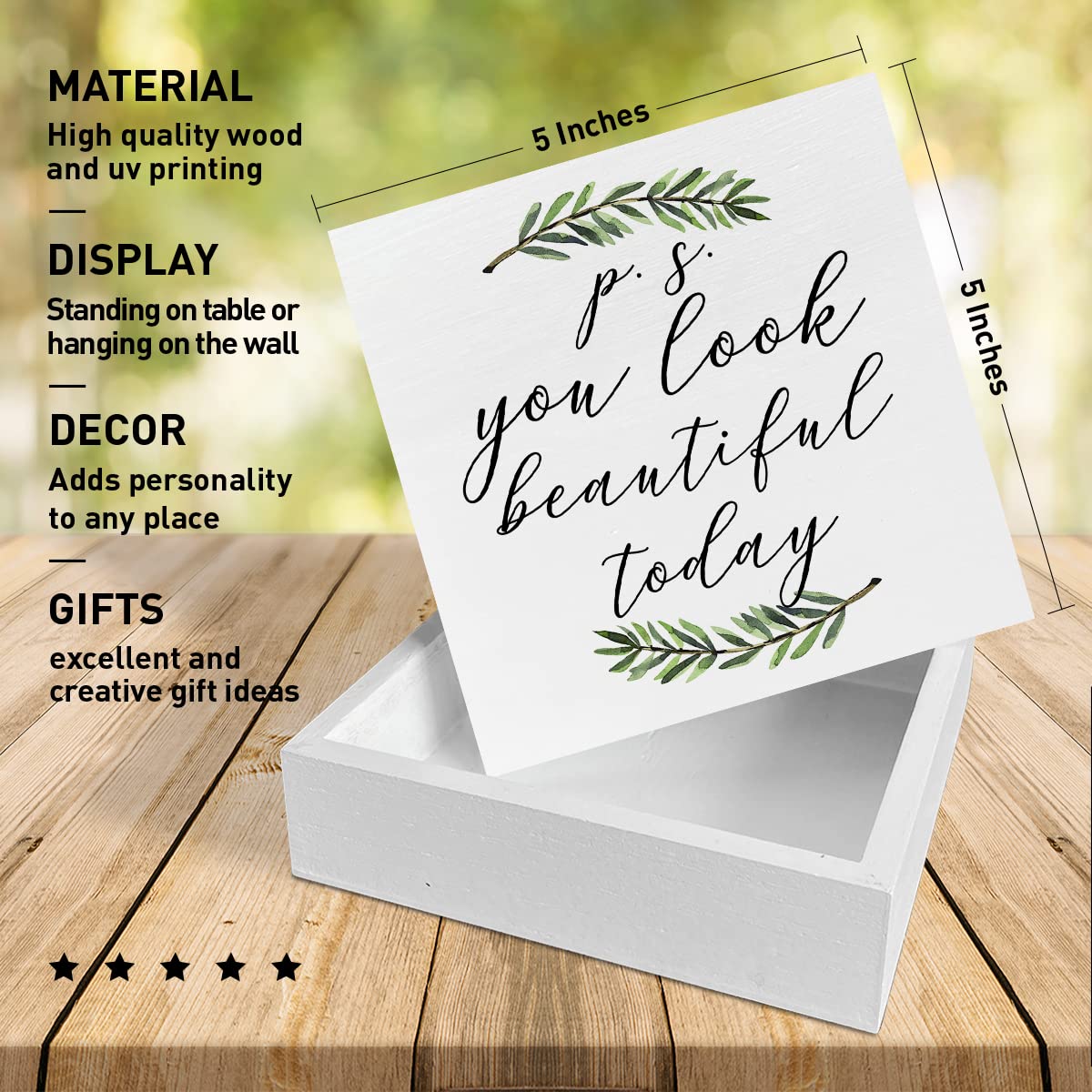 Home Office Desk Wooden Box Sign Decor, You Look Beautiful Today, Inspirational Quotes Desk Decor Motivational Desk Decorations for Women Girls Teens Student Office Classroom School