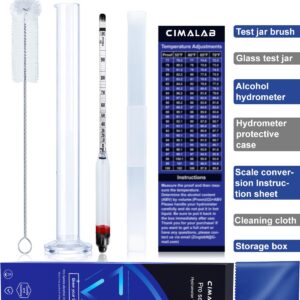 Cimalab Hydrometer Alcohol Meter Kit, Hydrometer Alcohol 0-200 Proof & Tralle with Hydrometer Test Jar, Alcohol Proof Tester Hydrometer, Alcohol Tester for Liquor/Moonshine/Spirits/Proofing/Distilled