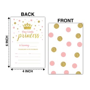 Buildinest Princess Birthday Party Invitations with Envelopes (20-Pack), 4"x6" Pink and Gold Birthday Invitation Cards, Fill-in Style Party Invites-B11