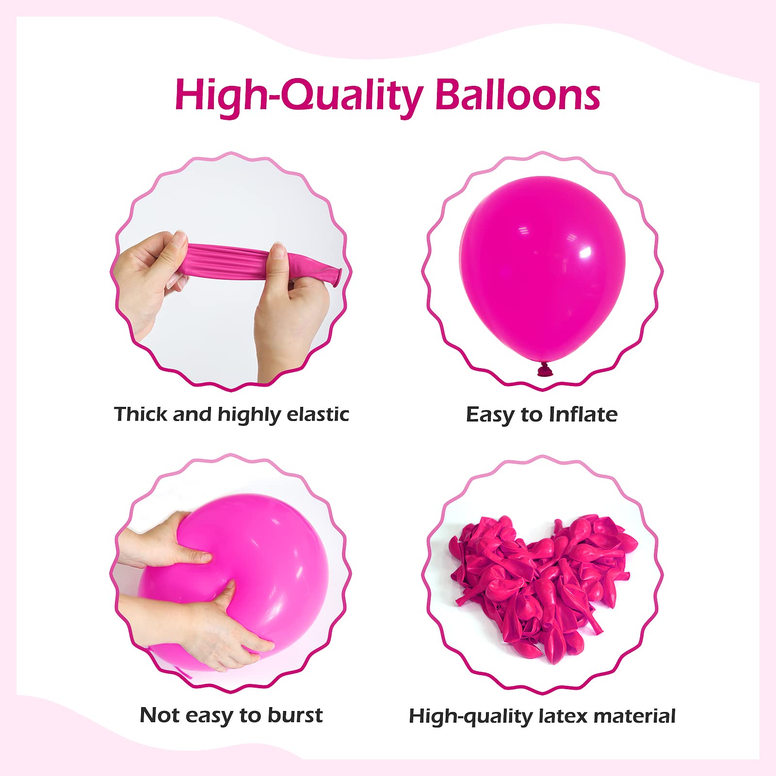 FOTIOMRG 110pcs Hot Pink Balloon Garland Arch Kit, 18 12 10 5 inch Hot Pink Latex Balloons Different Sizes Pack for Birthday Baby Shower Bridal Shower Wedding Bachelorette Party Decorations