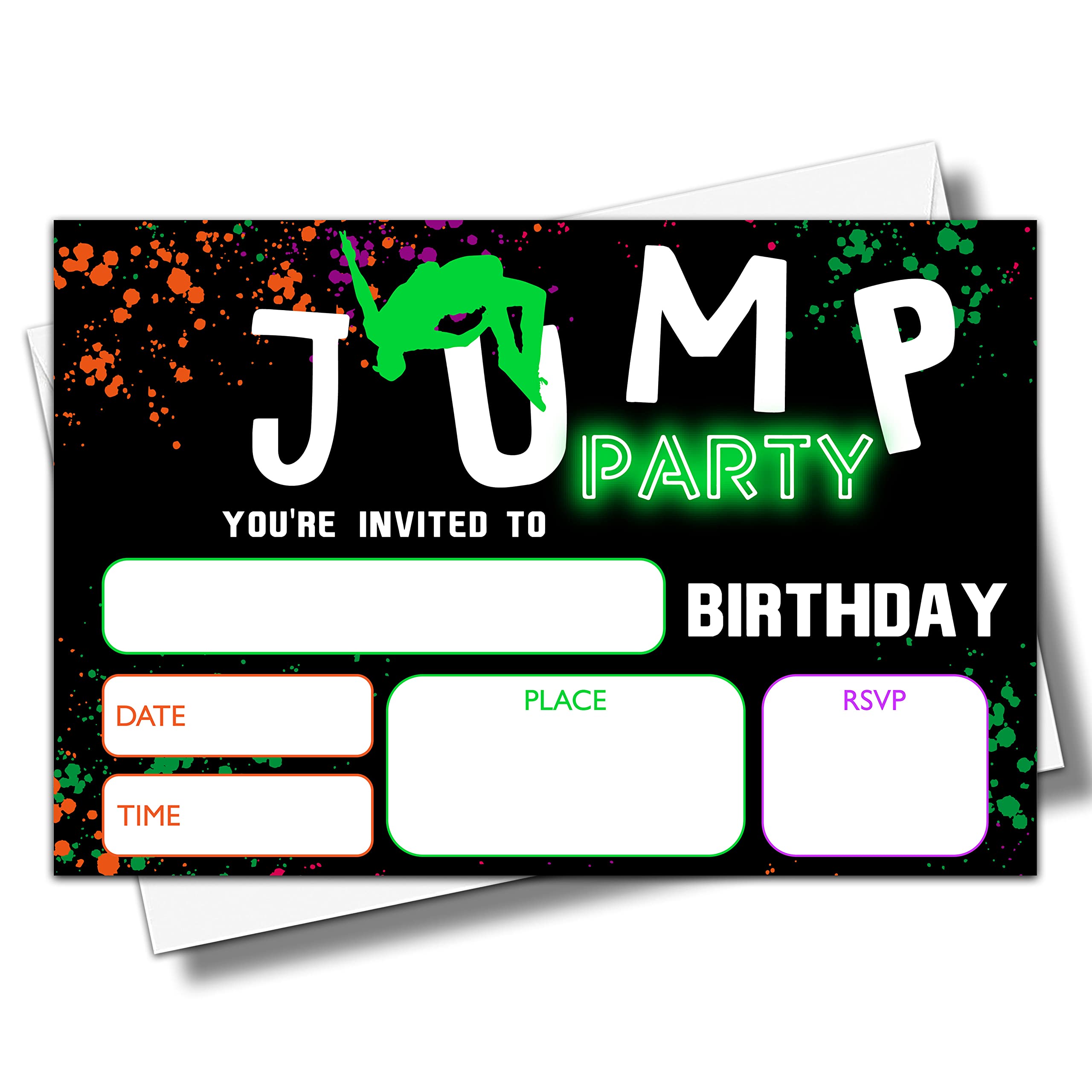 YSTEP Jump Birthday Party Invitations, 20 Invite Cards with Envelopes, 4"x6" Trampoline Bounce House Birthday Invites - A01