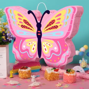 Threan Butterfly Pinata Bundle with Bat Stick & Blindfold - Butterfly Theme Party Supplies for Birthday or Baby Shower - Cardboard Pinata, Includes Confetti