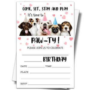 ystep dog birthday party invitations, 20 invite cards with envelopes, 4"x6" dog pawty birthday party invites - a15