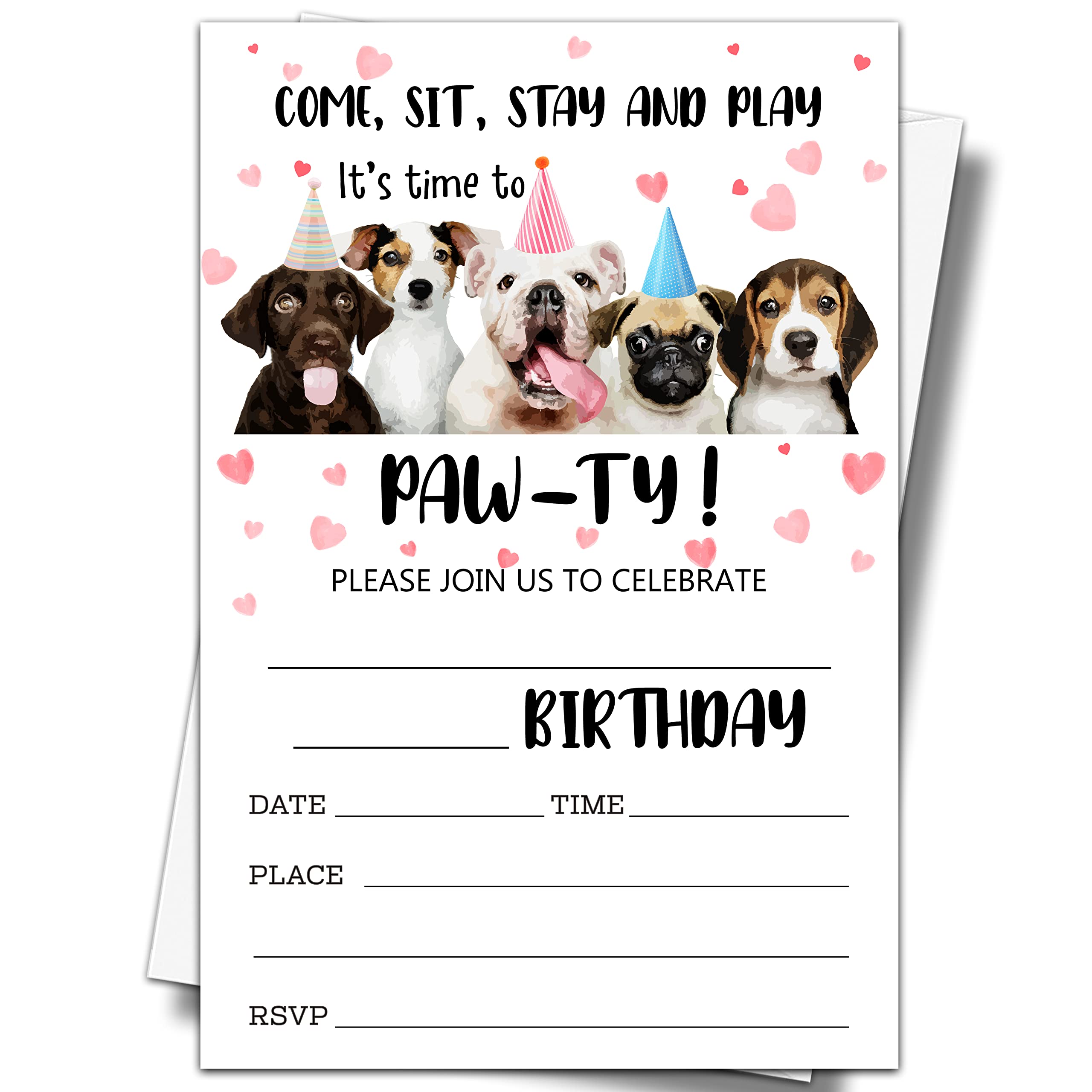 YSTEP Dog Birthday Party Invitations, 20 Invite Cards with Envelopes, 4"x6" Dog Pawty Birthday Party Invites - A15